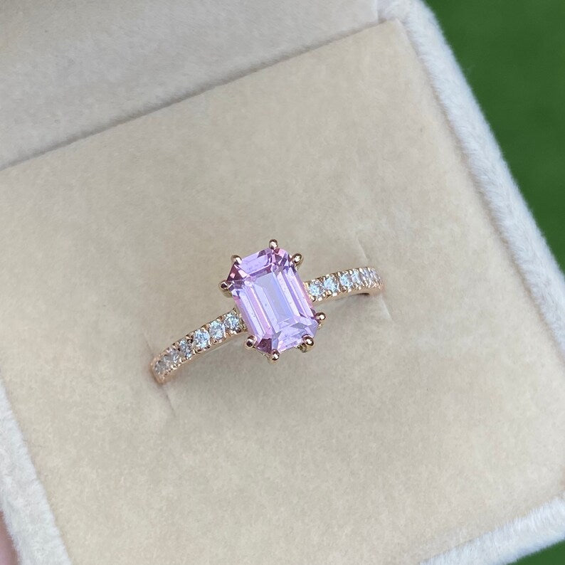 Light Pink Sapphire Engagement Ring / Peach Champagne Sapphire Ring 14K Gold