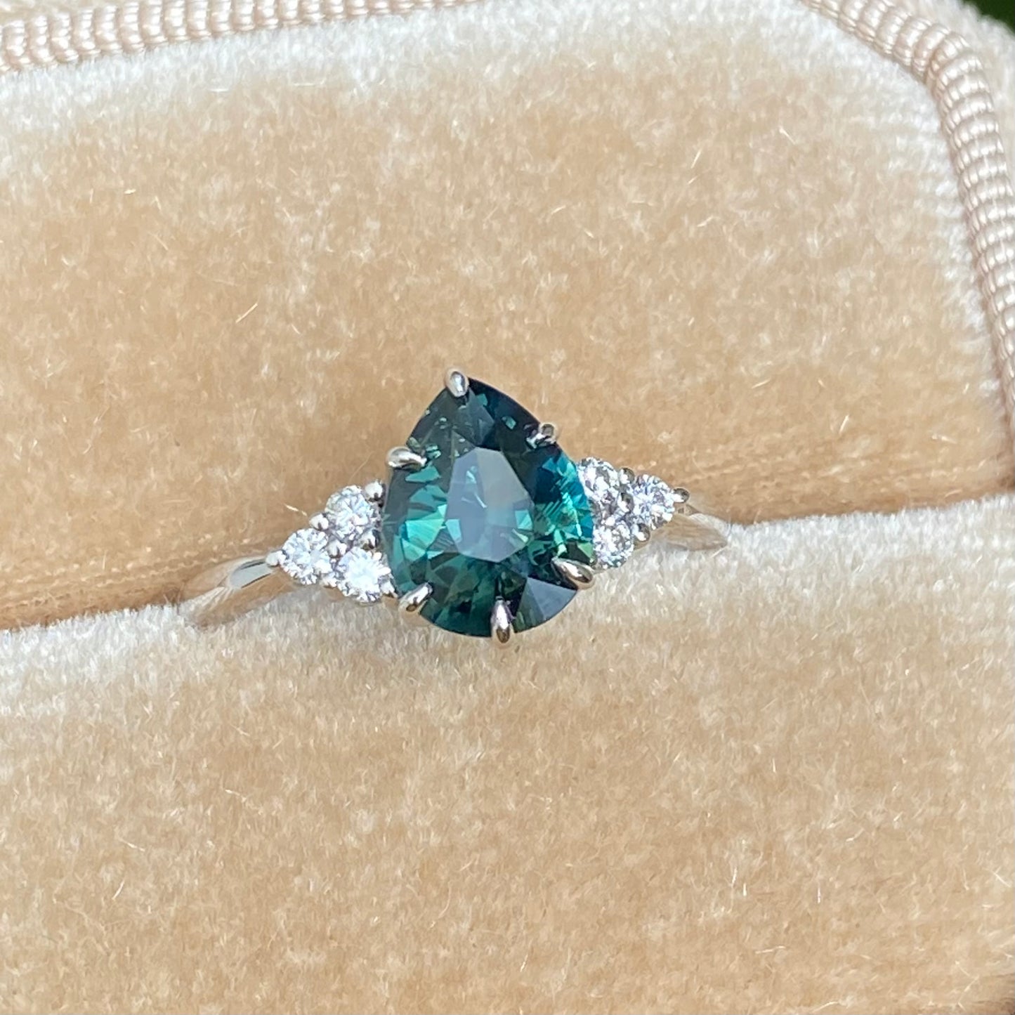 Pear Teal Sapphire Ring / Engagement Ring /Green Sapphire Ring, Peacock Sapphire Ring