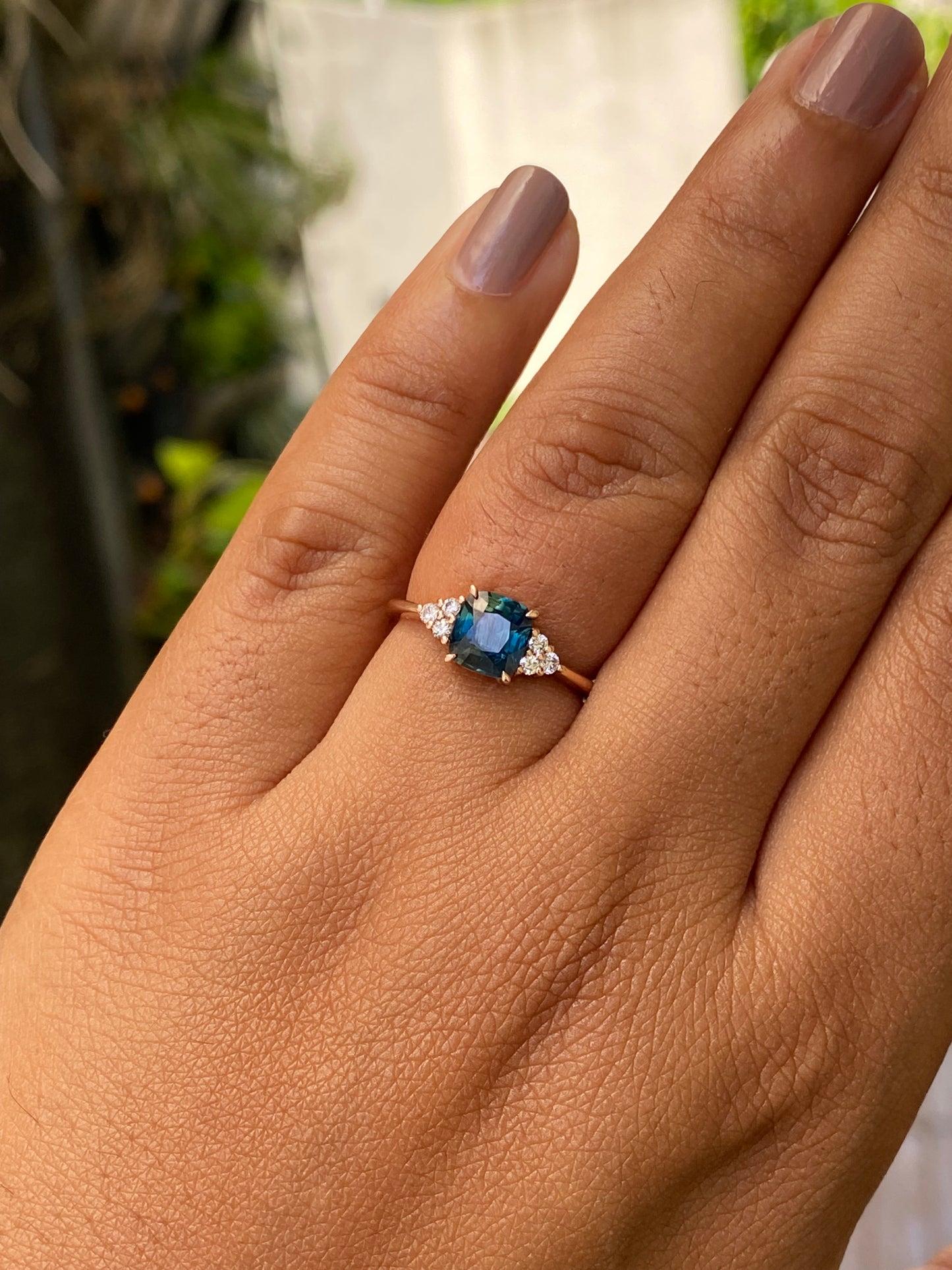 Cushion Cut Teal Sapphire Engagement Ring, Blue Green Sapphire ring