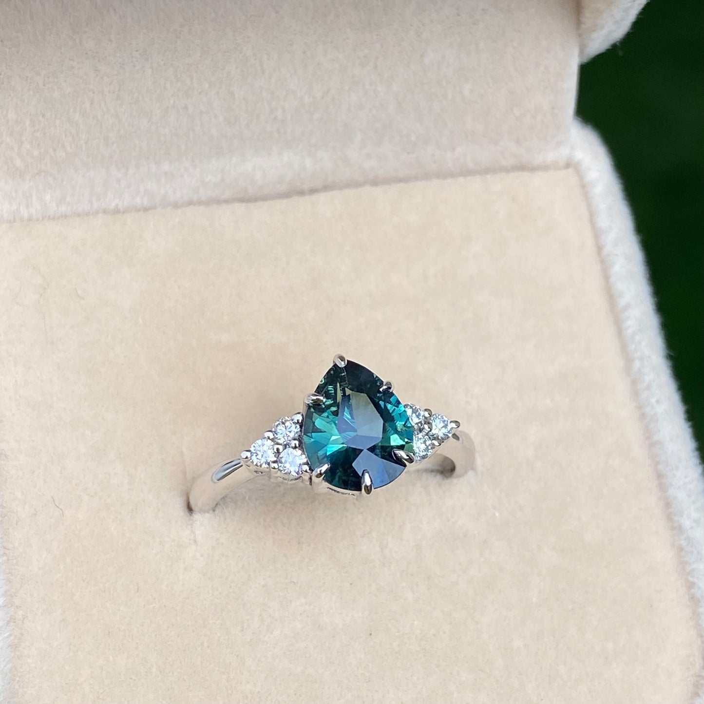 Pear Teal Sapphire Ring / Engagement Ring /Green Sapphire Ring, Peacock Sapphire Ring