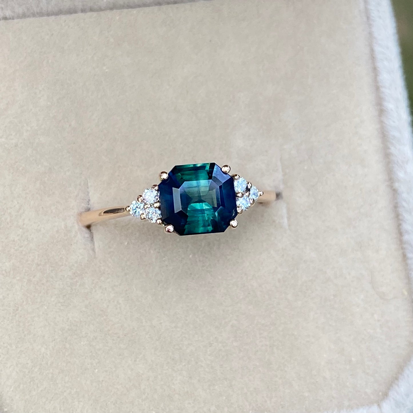 Dark Blue Green Sapphire Engagement Ring 14K Rose Gold