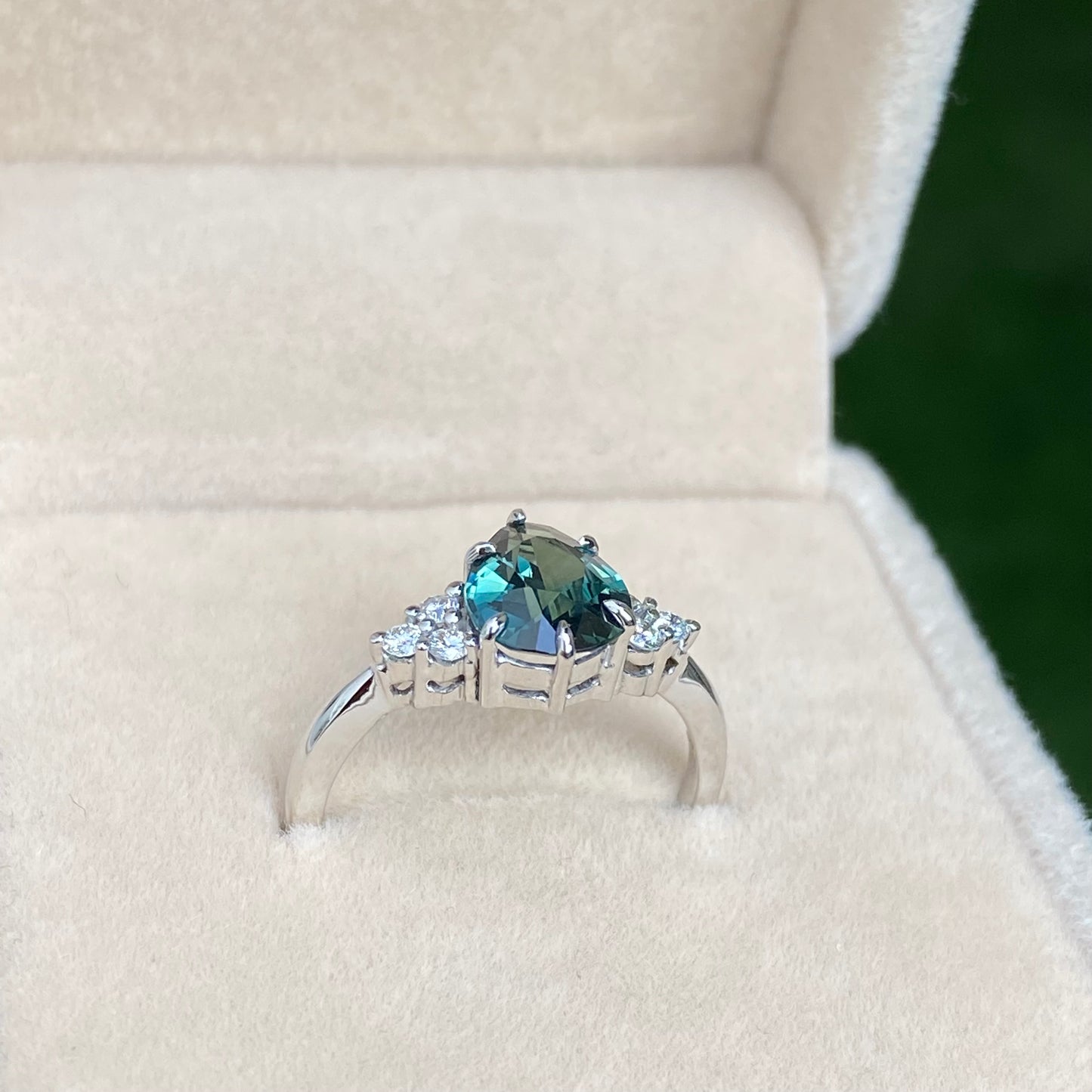 Pear Teal Sapphire Ring / Engagement Ring /Green Sapphire Ring, Peacock Sapphire Ring