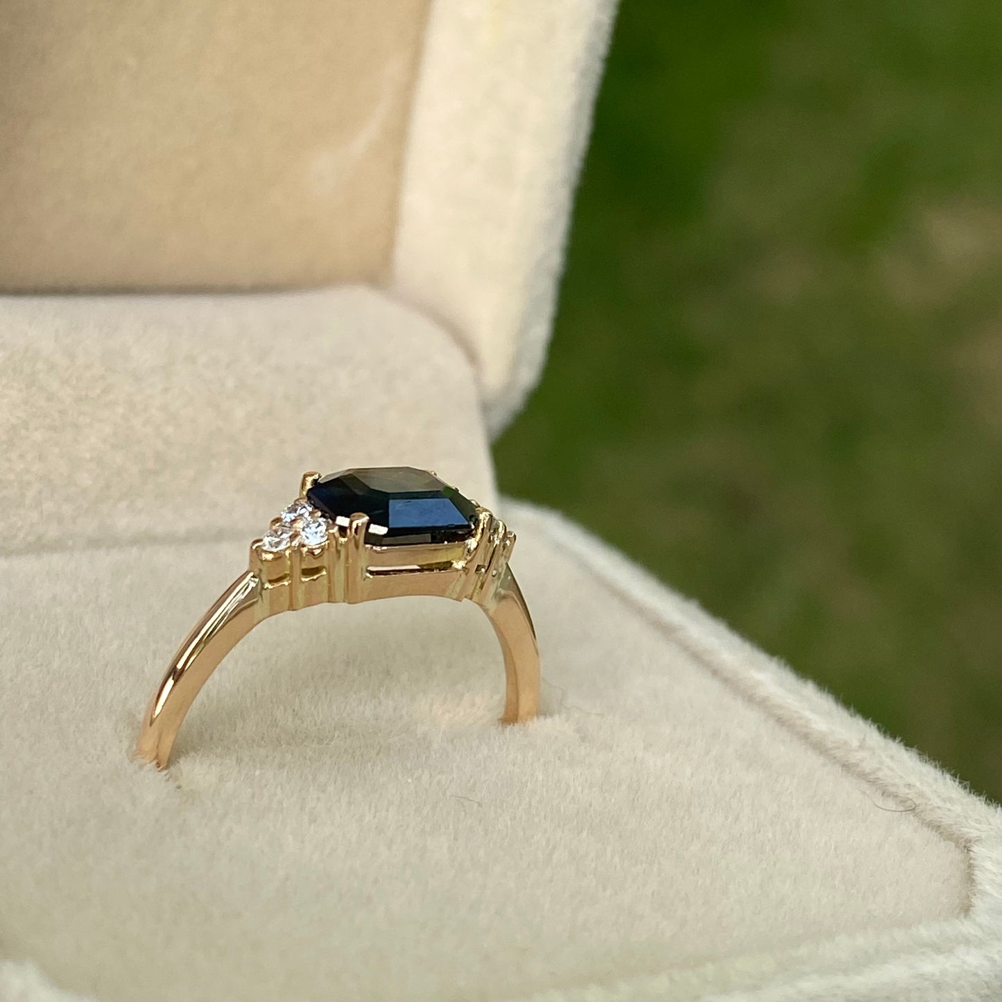 Dark Blue Green Sapphire Engagement Ring 14K Rose Gold