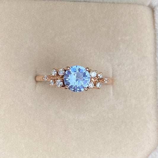 Light Blue Sapphire Diamond cluster ring 14K Rose Gold