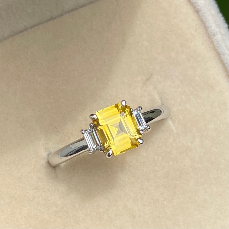 Golden Yellow Sapphire & Diamond Engagement Ring 14K White Gold