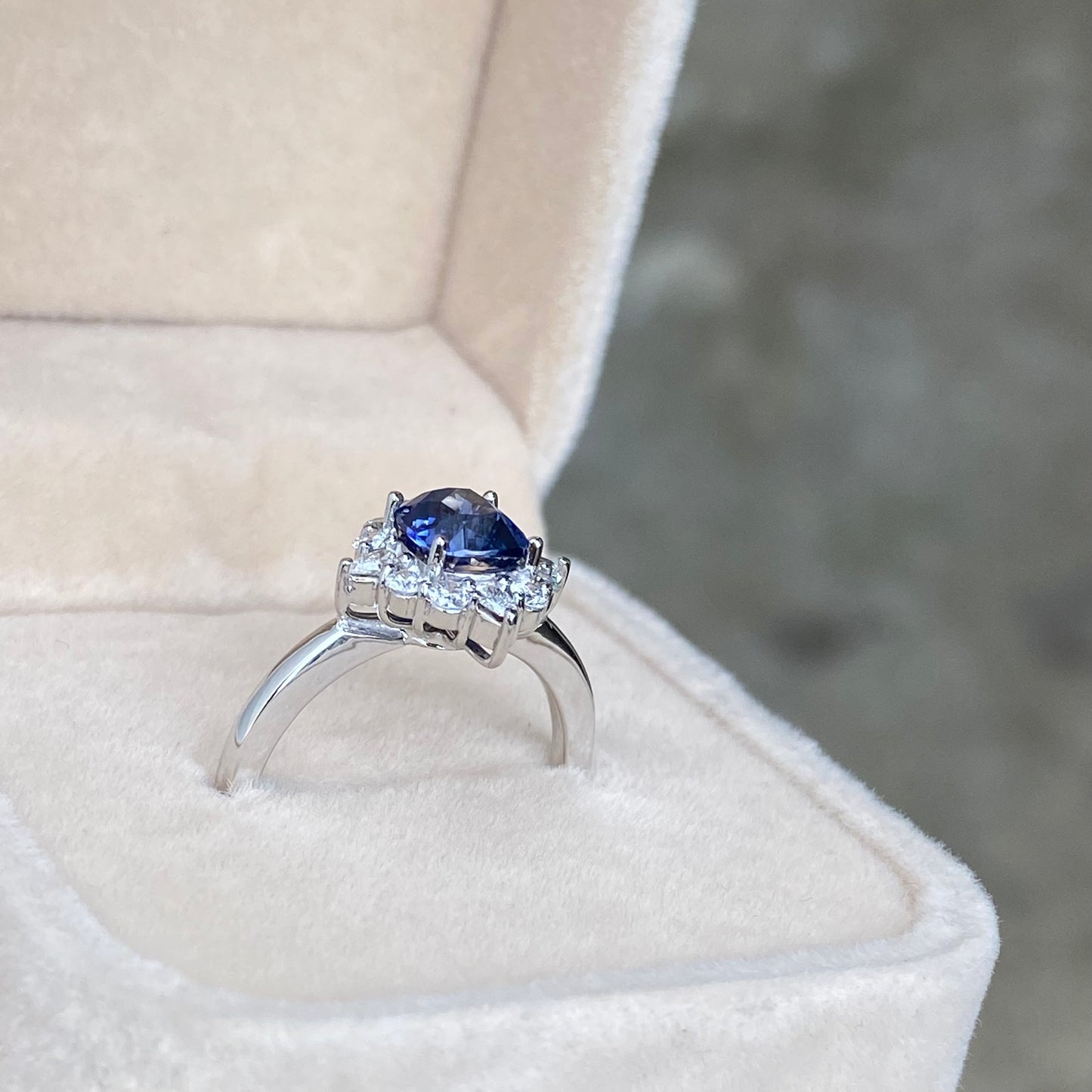 Ceylon Blue Sapphire Ring, Fairy Engagement ring, Blue Sapphire White Gold Ring, Sunburst Diamond Ring