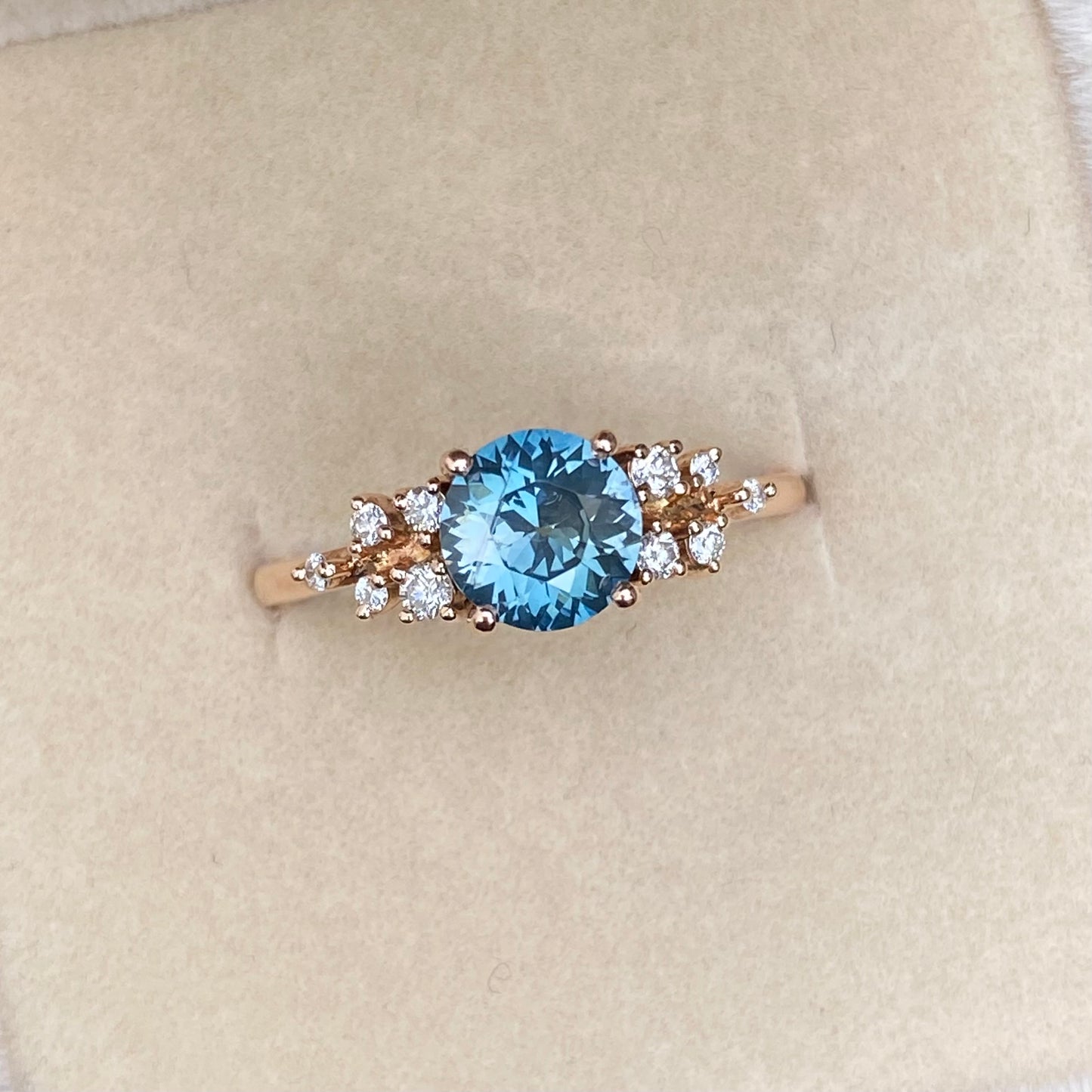 Pastel Blue Sapphire Engagement Ring, Round Blue Sapphire Ring 14K Rose Gold