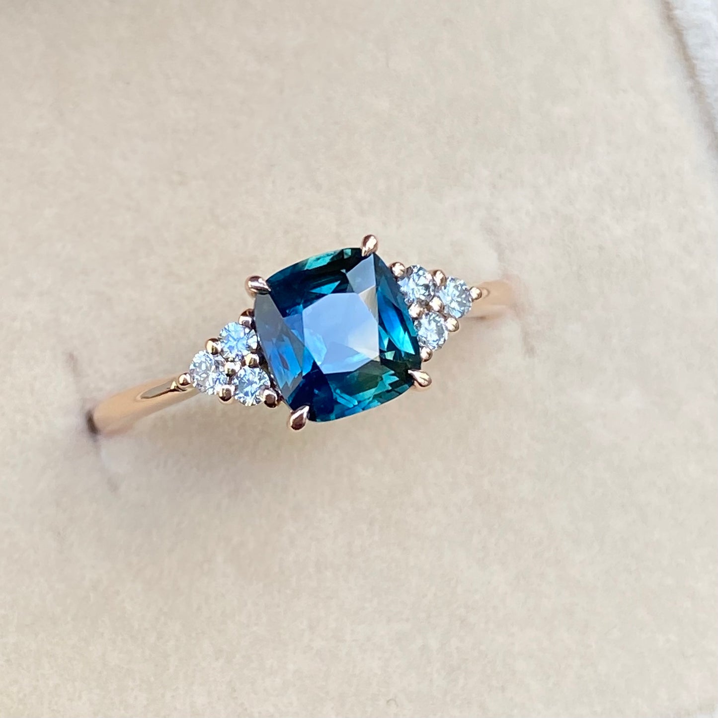 Cushion Cut Teal Sapphire Engagement Ring, Blue Green Sapphire ring