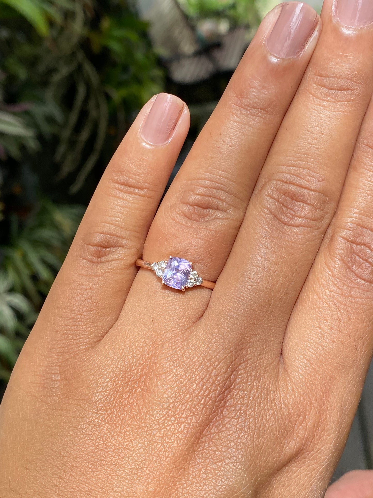 Light Lavender Sapphire Diamond Cluster Rig 14K Rose Gold