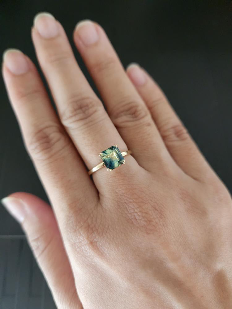 Parti Sapphire Engagement Ring 14K Rose Gold / Teal Sapphire Engagement Ring
