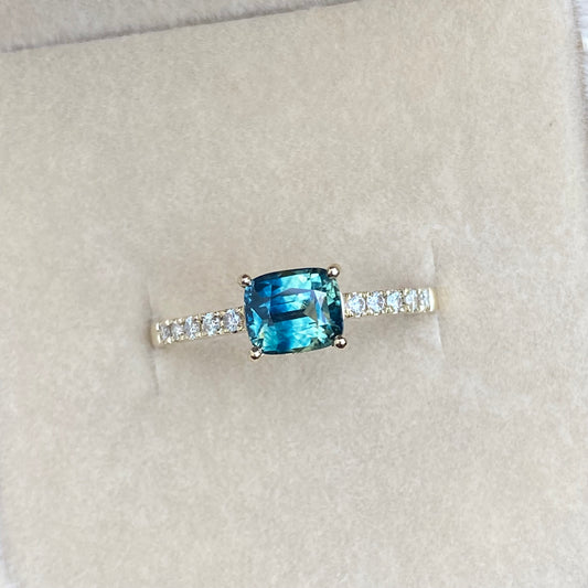 East West Parti Sapphire Engagement Ring 14K Rose Gold / Teal Sapphire Engagement Ring