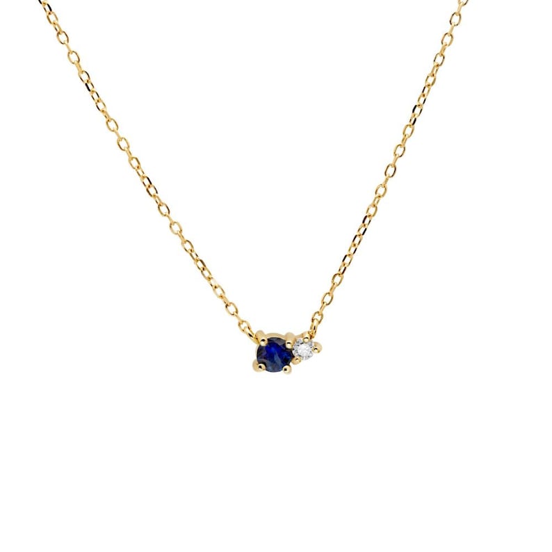 Natural Blue Sapphire & Diamond Necklace for Women 14K Solid Gold