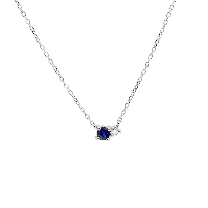 Natural Blue Sapphire & Diamond Necklace for Women 14K Solid Gold