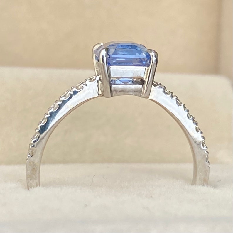 Light Blue Sapphire Diamond Engagement Ring 14K White Gold, Ceylon Blue Sapphire Ring