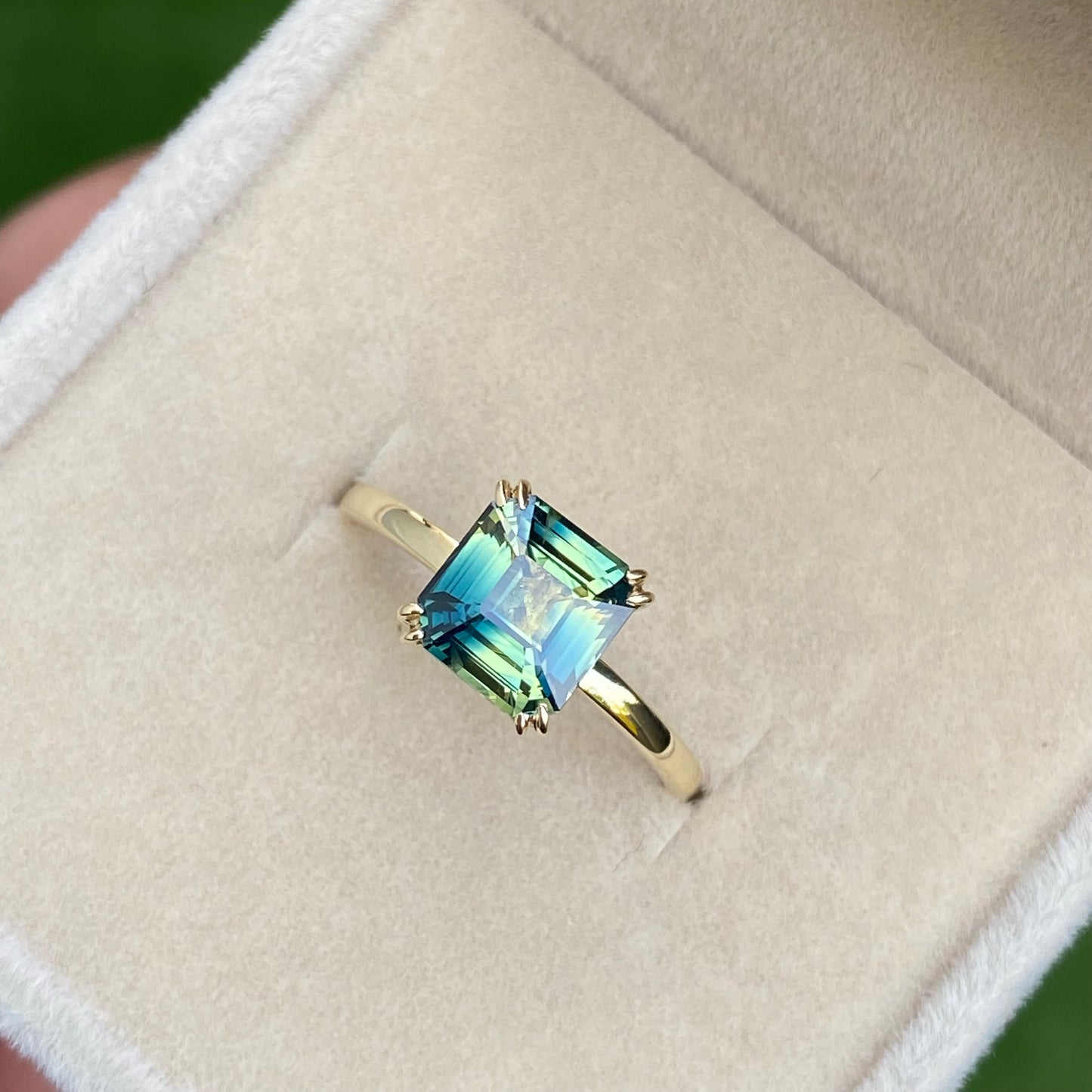 Parti Sapphire Engagement Ring 14K Rose Gold / Teal Sapphire Engagement Ring