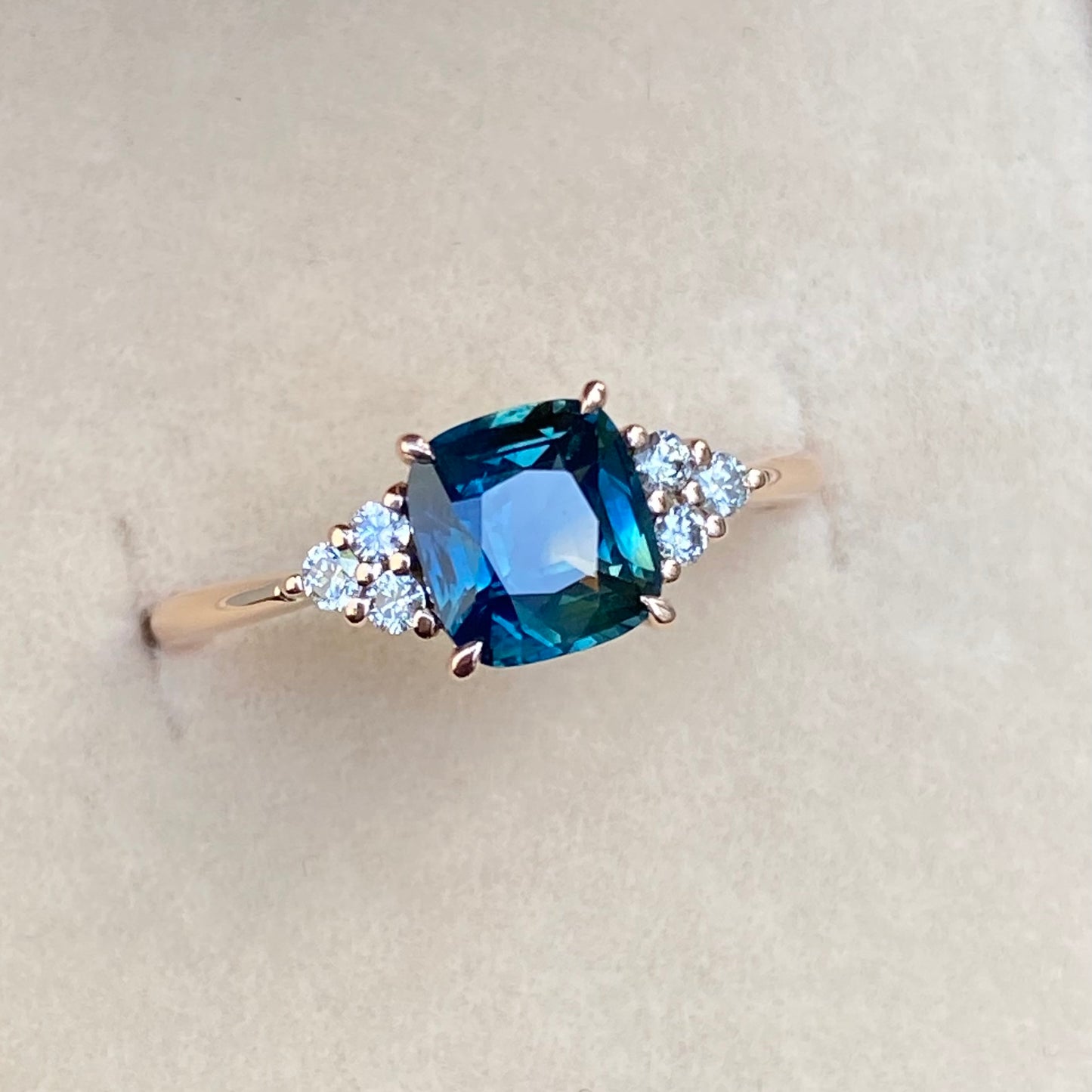Cushion Cut Teal Sapphire Engagement Ring, Blue Green Sapphire ring