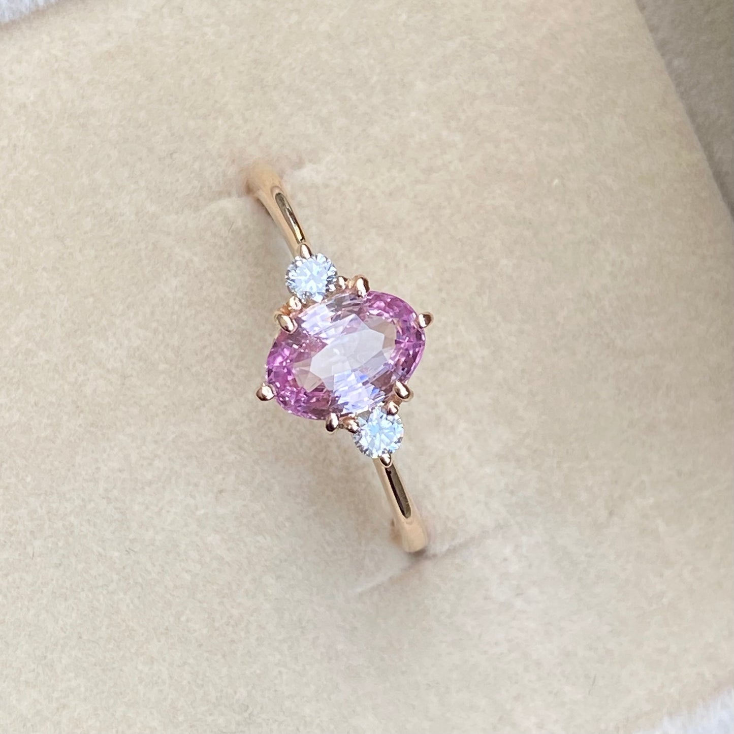 Light Pink Sapphire Diamond Engagement Ring 14K Rose Gold