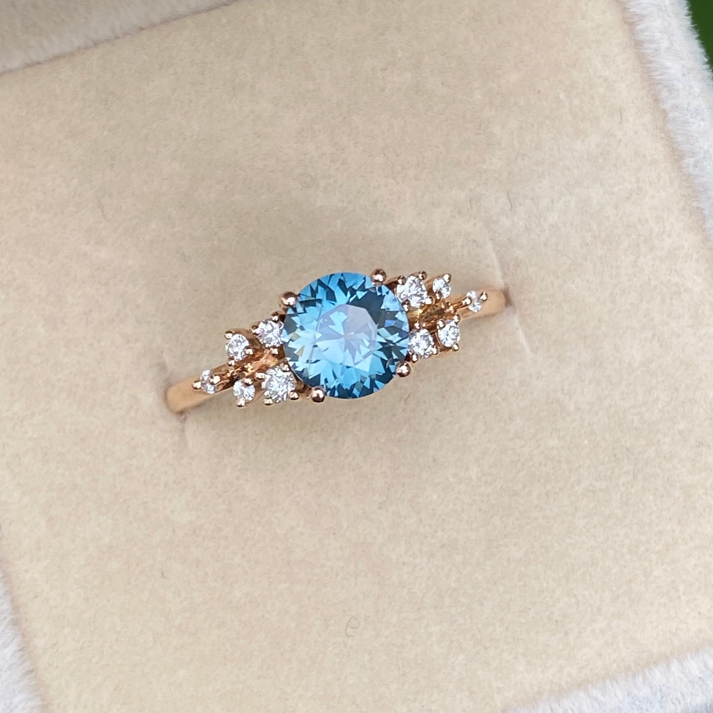 Pastel Blue Sapphire Engagement Ring, Round Blue Sapphire Ring 14K Rose Gold