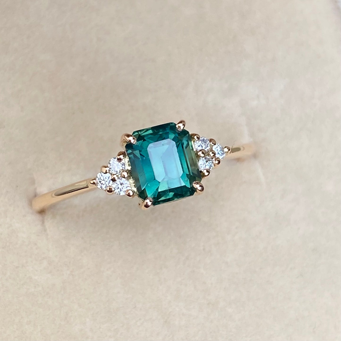 TARA Teal Sapphire Diamond Cluster Engagement Ring 14K Rose Gold
