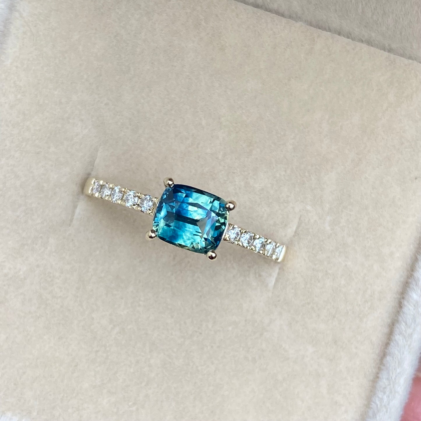 East West Parti Sapphire Engagement Ring 14K Rose Gold / Teal Sapphire Engagement Ring