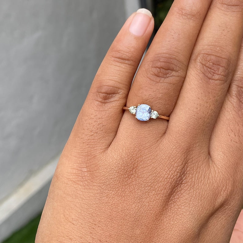 Light Blue Sapphire Engagement Ring 14K Rose Gold