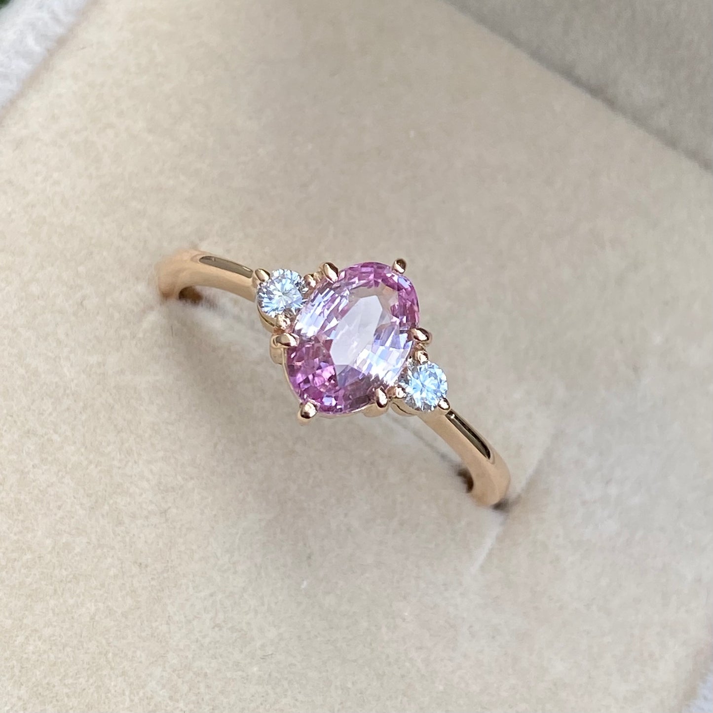 Light Pink Sapphire Diamond Engagement Ring 14K Rose Gold