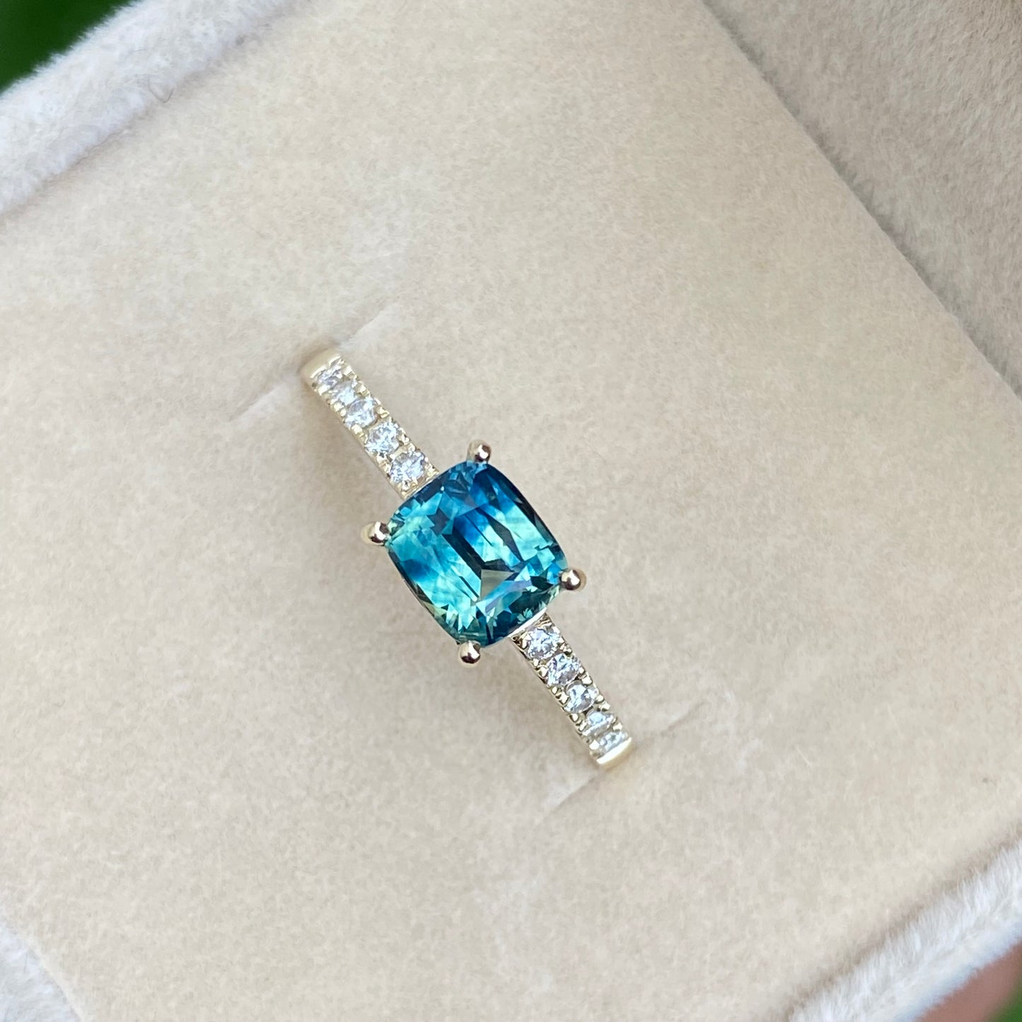 East West Parti Sapphire Engagement Ring 14K Rose Gold / Teal Sapphire Engagement Ring