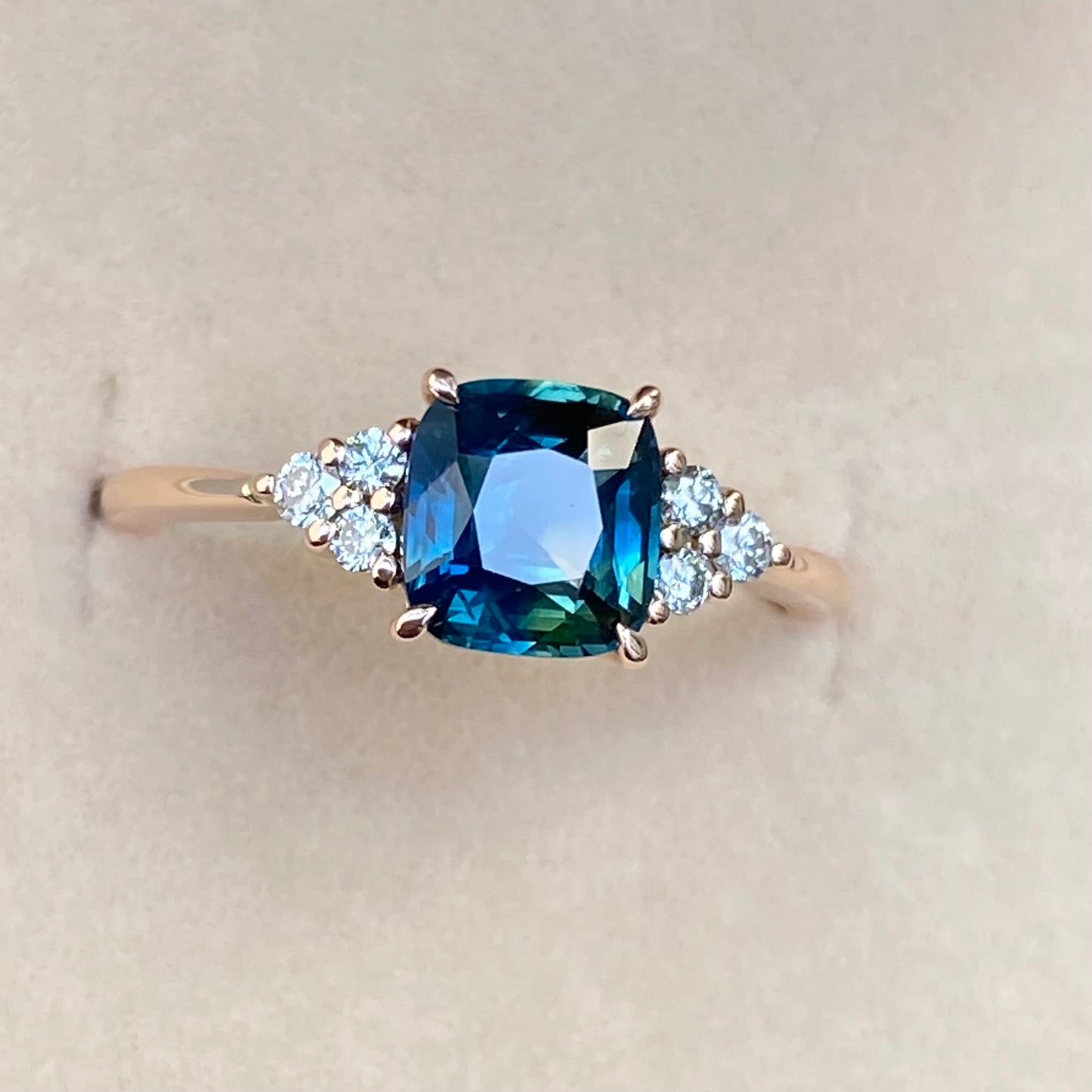 Cushion Cut Teal Sapphire Engagement Ring, Blue Green Sapphire ring