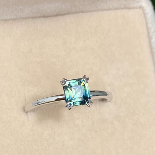 Parti Sapphire solitaire Engagement Ring 14K White Gold