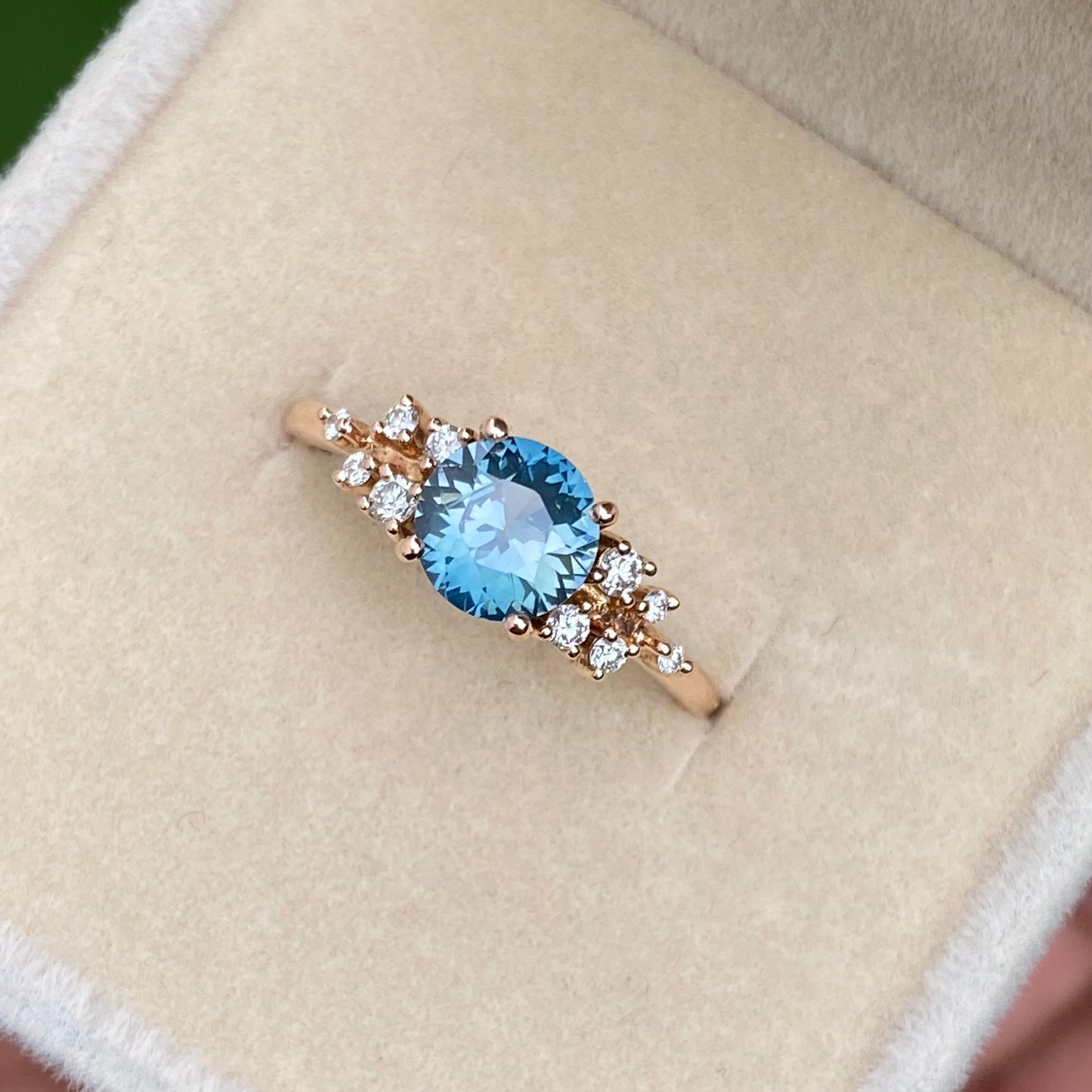 Pastel Blue Sapphire Engagement Ring, Round Blue Sapphire Ring 14K Rose Gold