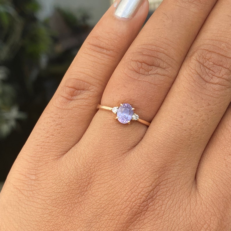 Light Lavender Sapphire Diamond Engagement Ring 14K Rose Gold