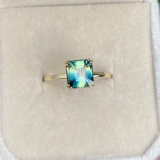 Parti Sapphire Engagement Ring 14K Rose Gold / Teal Sapphire Engagement Ring