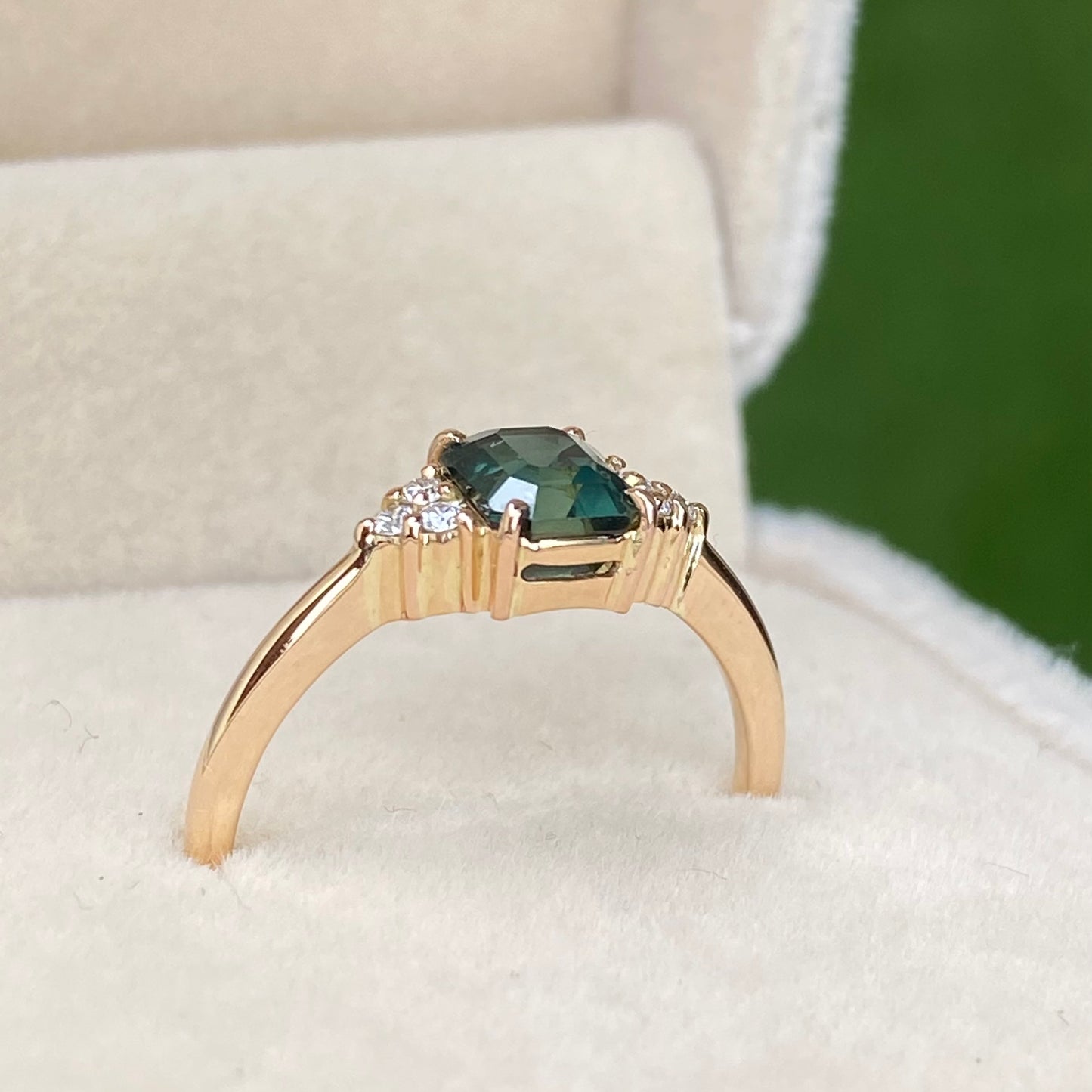 TARA Teal Sapphire Diamond Cluster Engagement Ring 14K Rose Gold