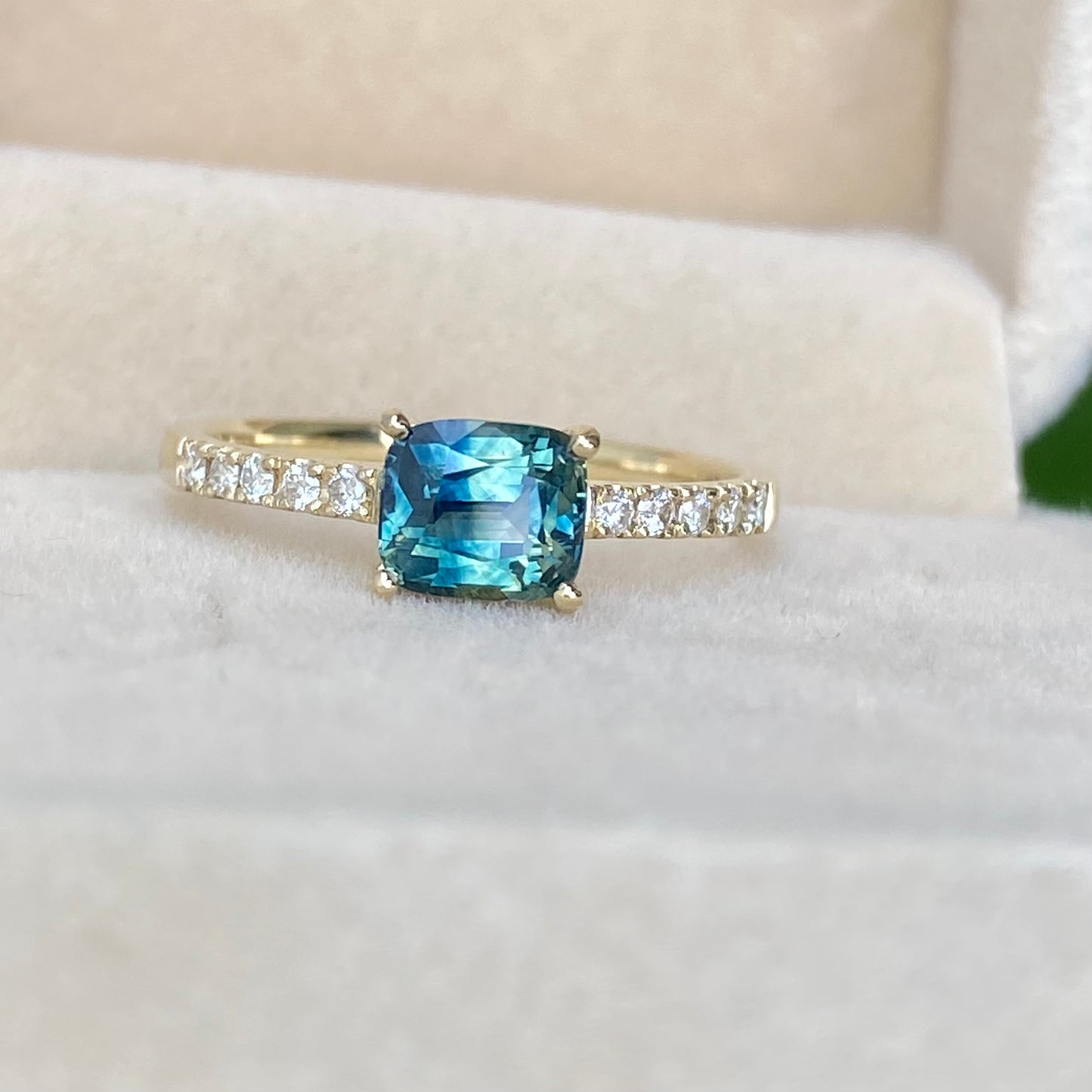 East West Parti Sapphire Engagement Ring 14K Rose Gold / Teal Sapphire Engagement Ring