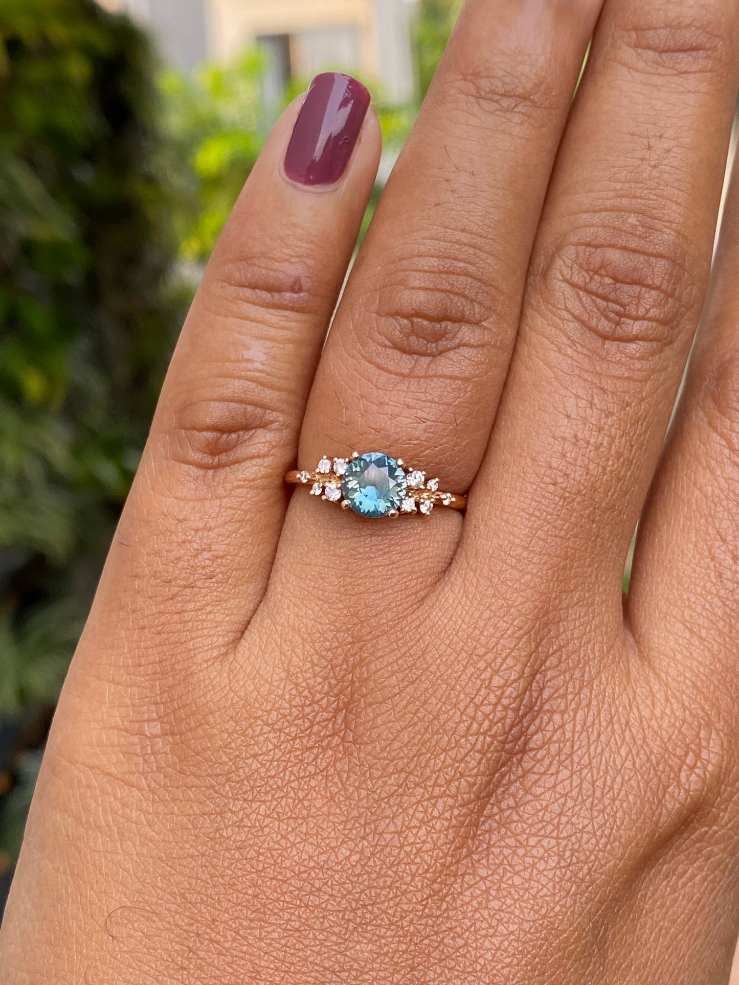 Pastel Blue Sapphire Engagement Ring, Round Blue Sapphire Ring 14K Rose Gold