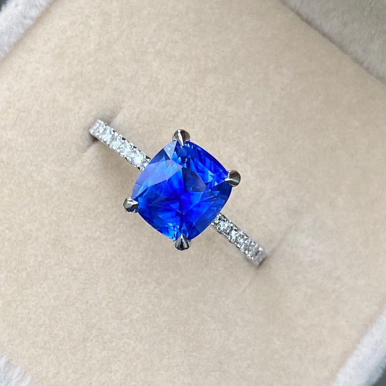 Ceylon Blue Sapphire Diamond Engagement Ring 14K White Gold