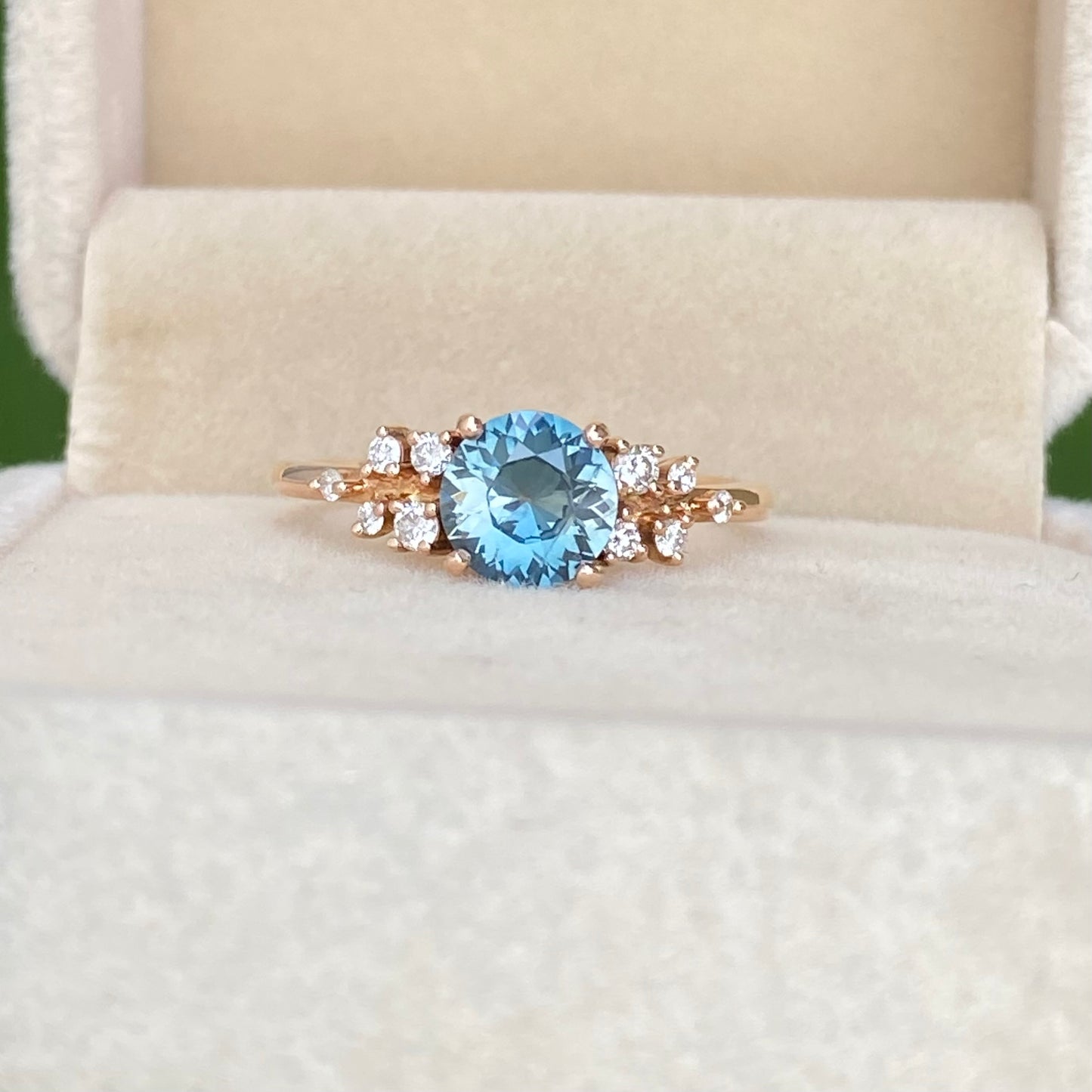 Pastel Blue Sapphire Engagement Ring, Round Blue Sapphire Ring 14K Rose Gold