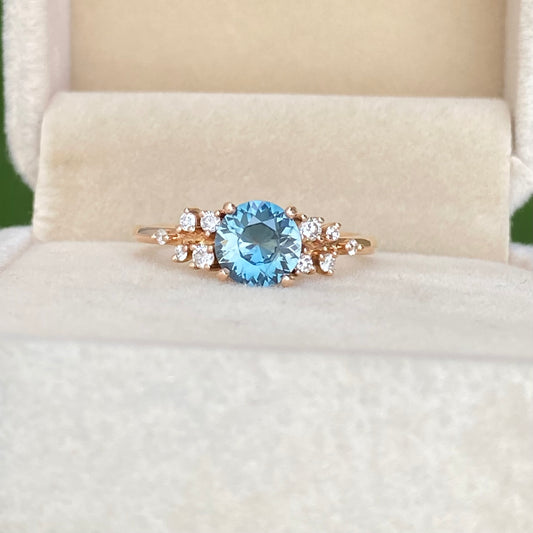 Pastel Blue Sapphire Engagement Ring, Round Blue Sapphire Ring 14K Rose Gold