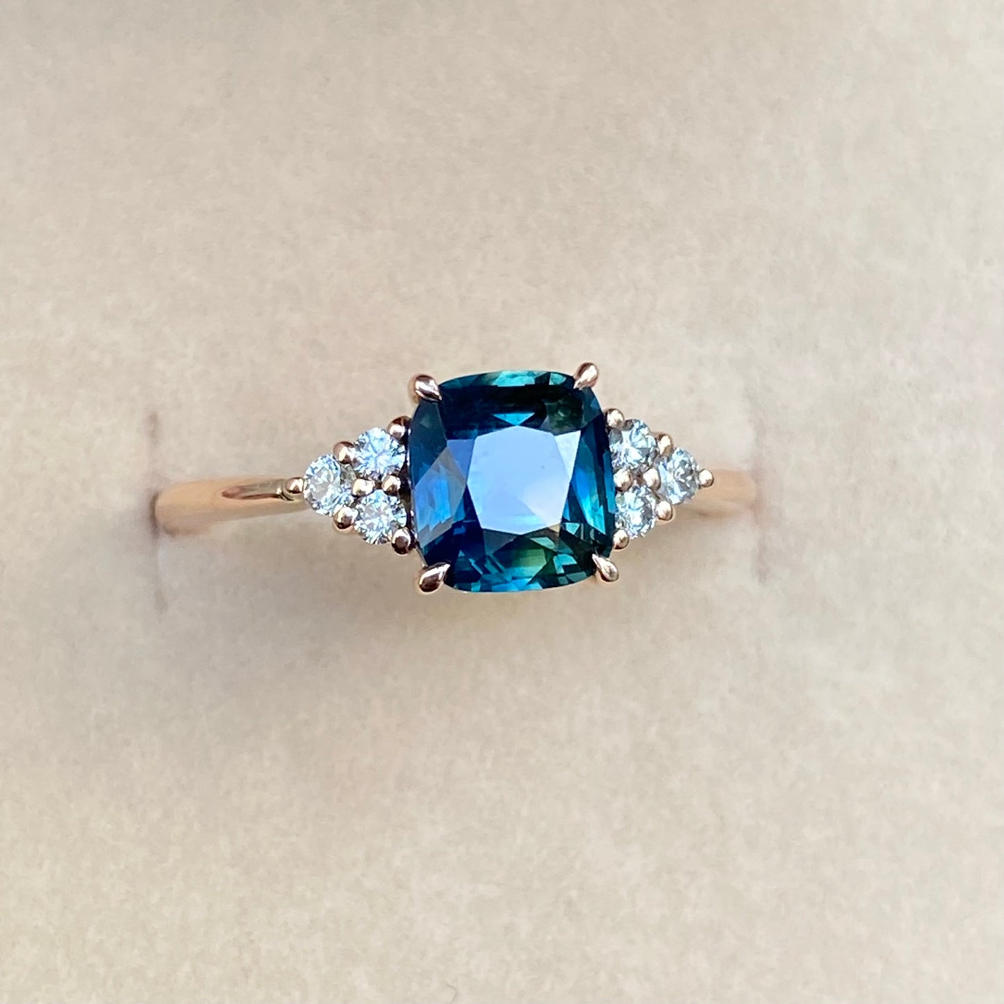 Cushion Cut Teal Sapphire Engagement Ring, Blue Green Sapphire ring