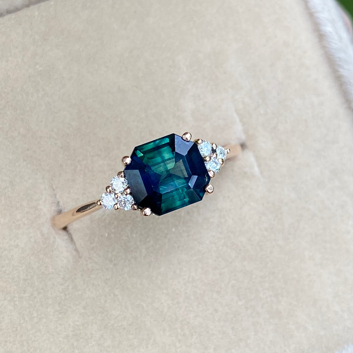 Dark Blue Green Sapphire Engagement Ring 14K Rose Gold