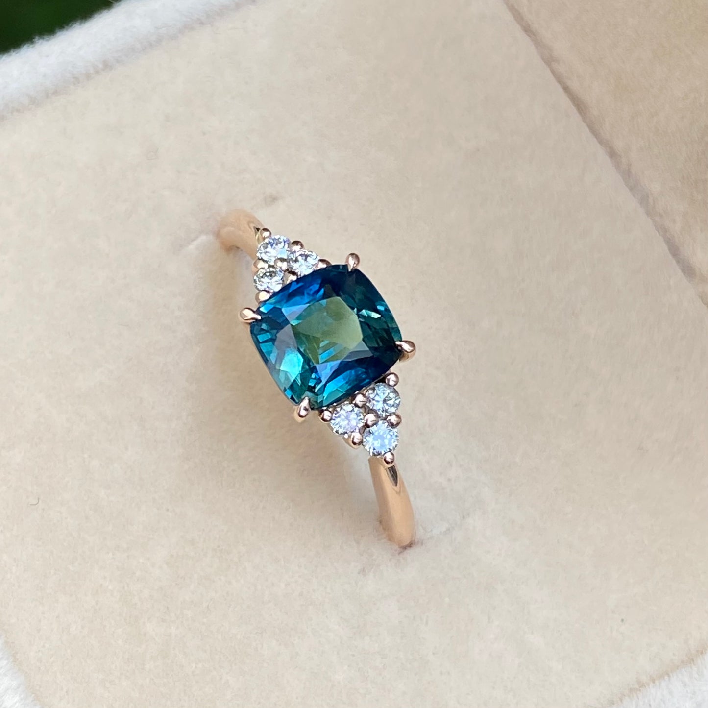 Cushion Cut Teal Sapphire Engagement Ring, Blue Green Sapphire ring
