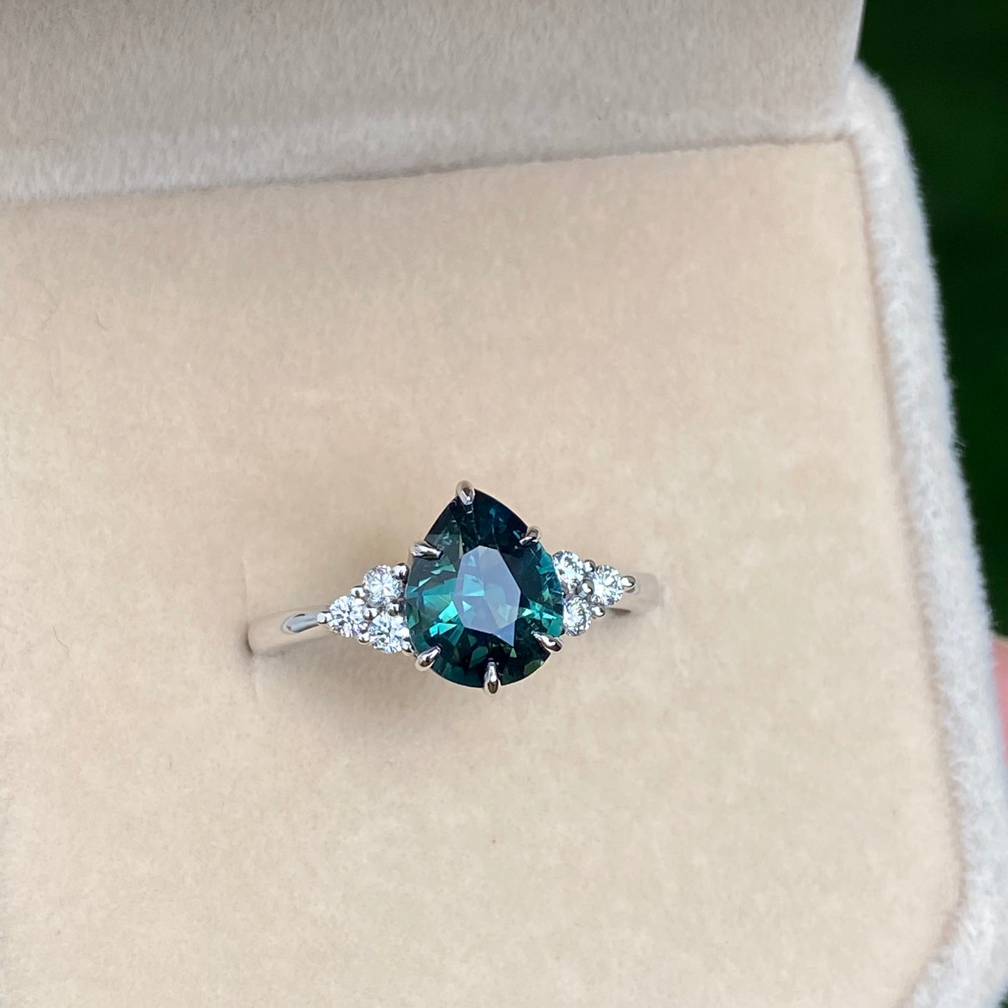 Pear Teal Sapphire Ring / Engagement Ring /Green Sapphire Ring, Peacock Sapphire Ring