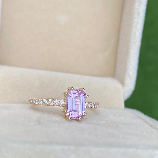 Light Pink Sapphire Engagement Ring / Peach Champagne Sapphire Ring 14K Gold