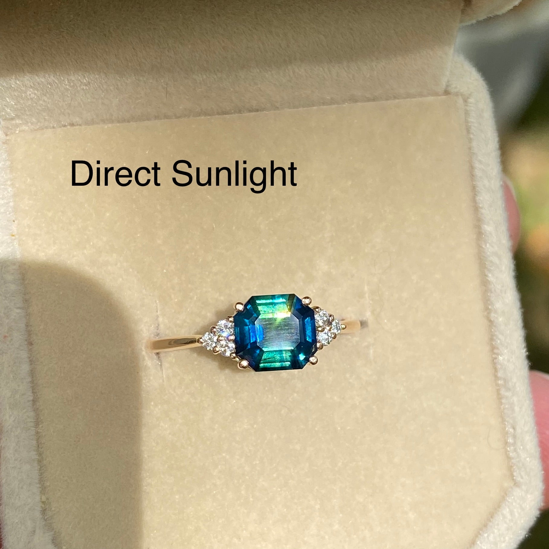 Peacock Sapphire Diamond Engagement Ring