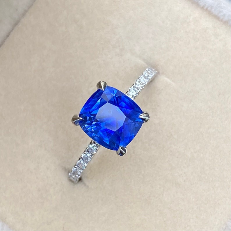 Natural Ceylon Blue Sapphire Engagement ring in 14K White Gold