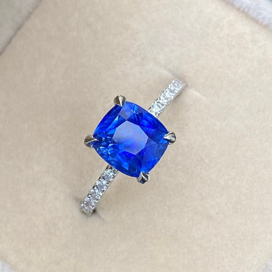 Natural Ceylon Blue Sapphire Engagement ring in 14K White Gold