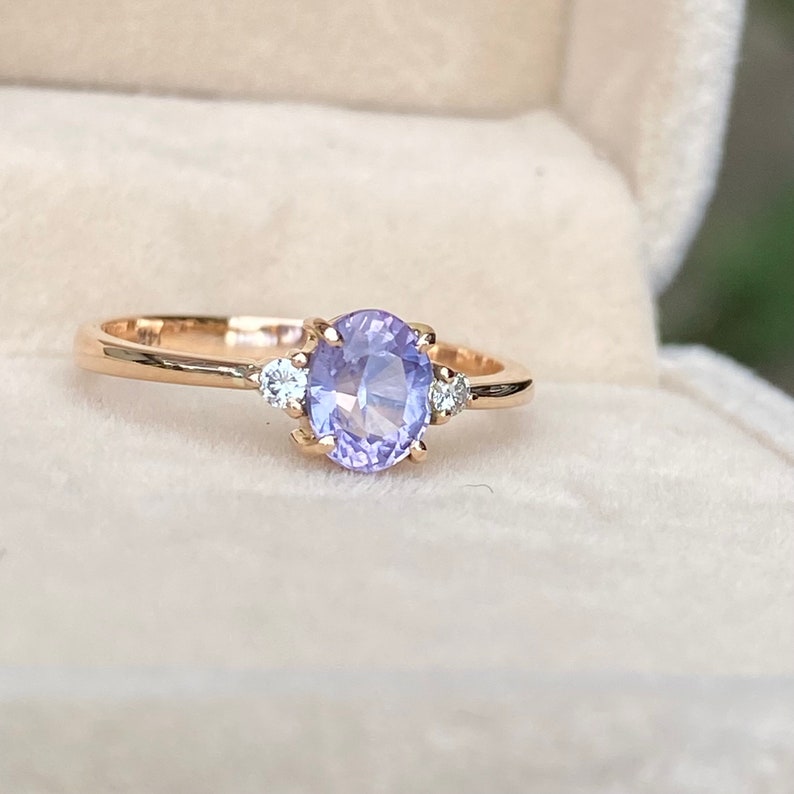 Oval Lavender Sapphire Three stone Ring