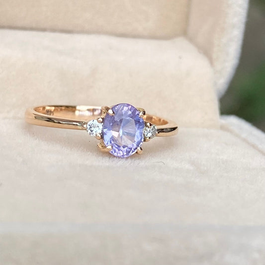 Oval Lavender Sapphire Three stone Ring