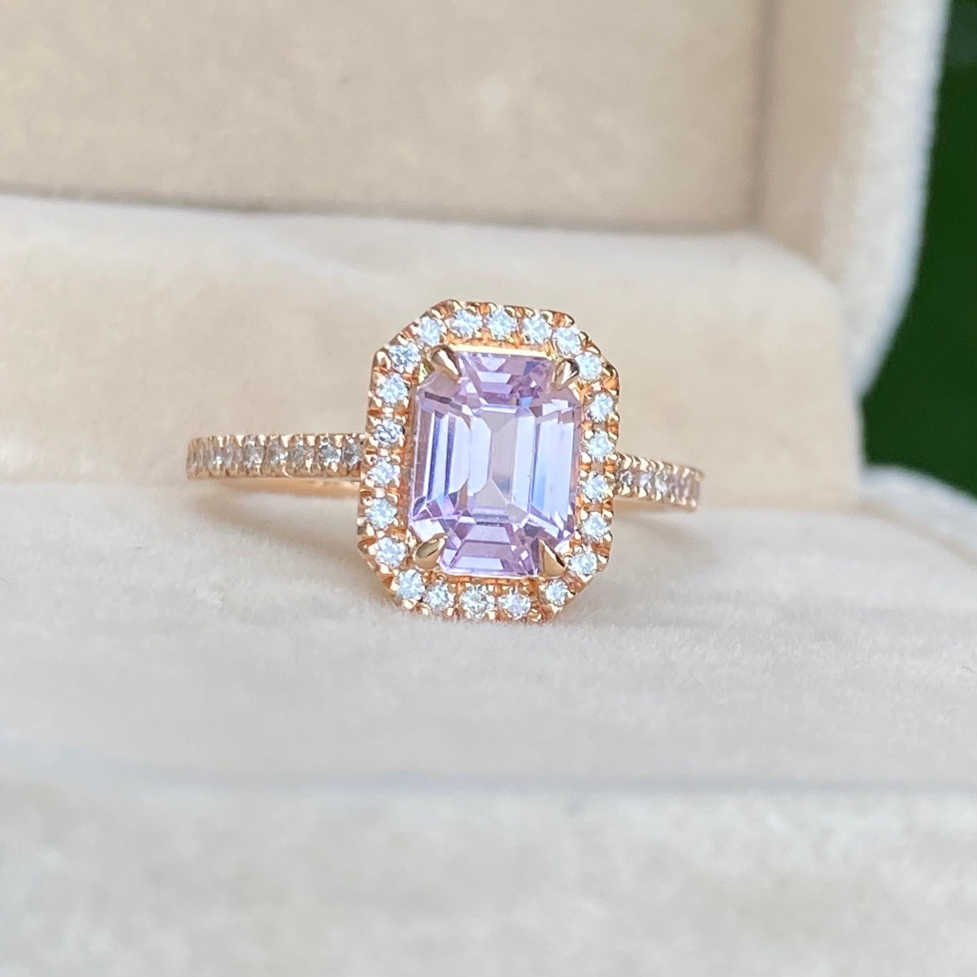 Light Purple Sapphire Diamond halo Engagement Ring