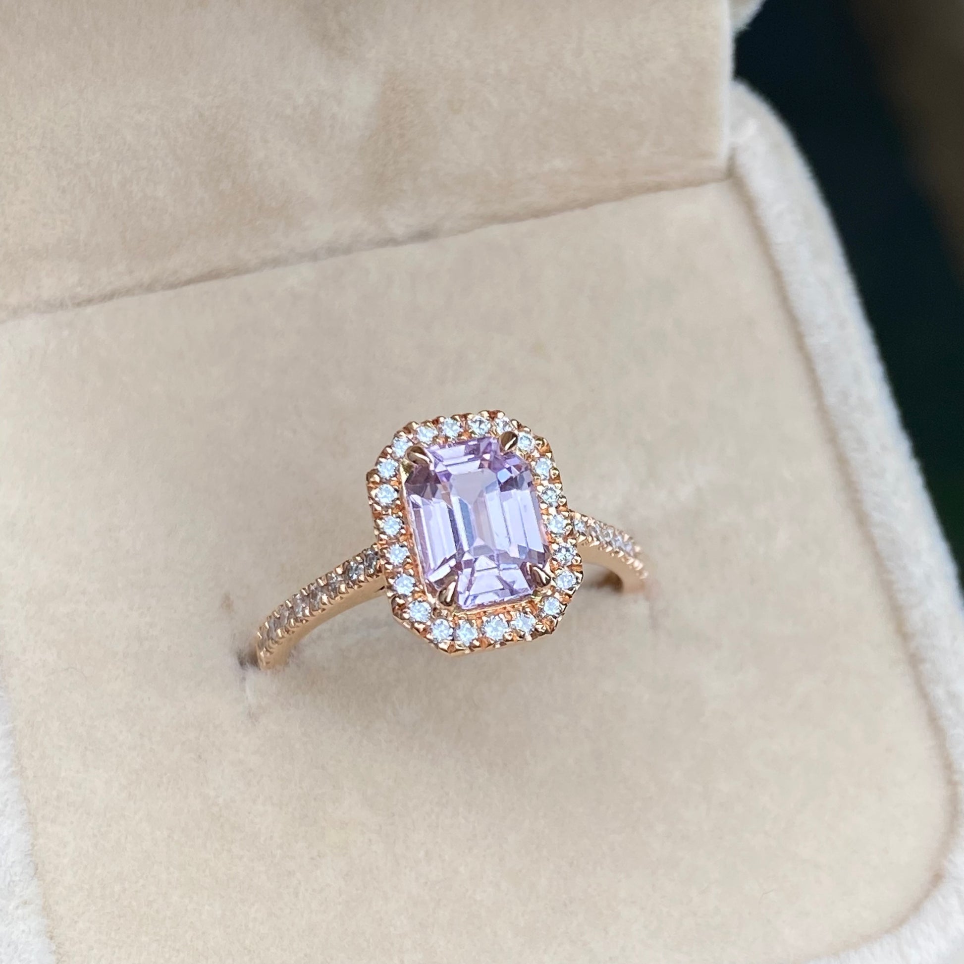 Light Pink Sapphire Diamond halo Engagement ring